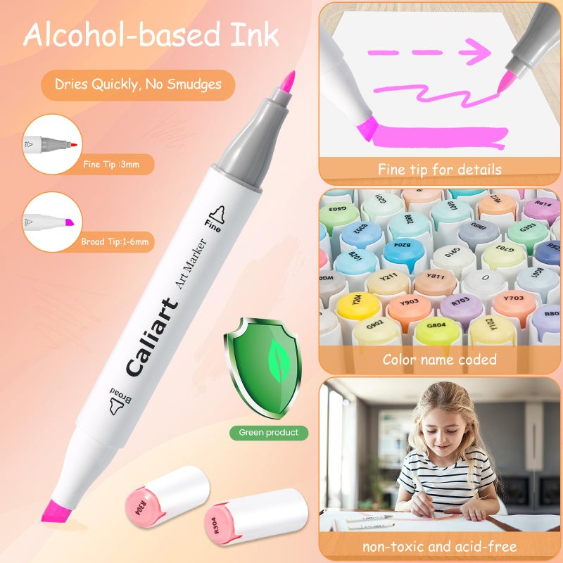 Caliart Pastel Markers  61 Colors Dual Tip Alcohol Markers  Easter Basket Stuffers for Kids Teens Toddler  Sketch Pens Permanent Art Markers Set for Adult Book Eggs Decorations Gift Drawing Supplies - Image 2